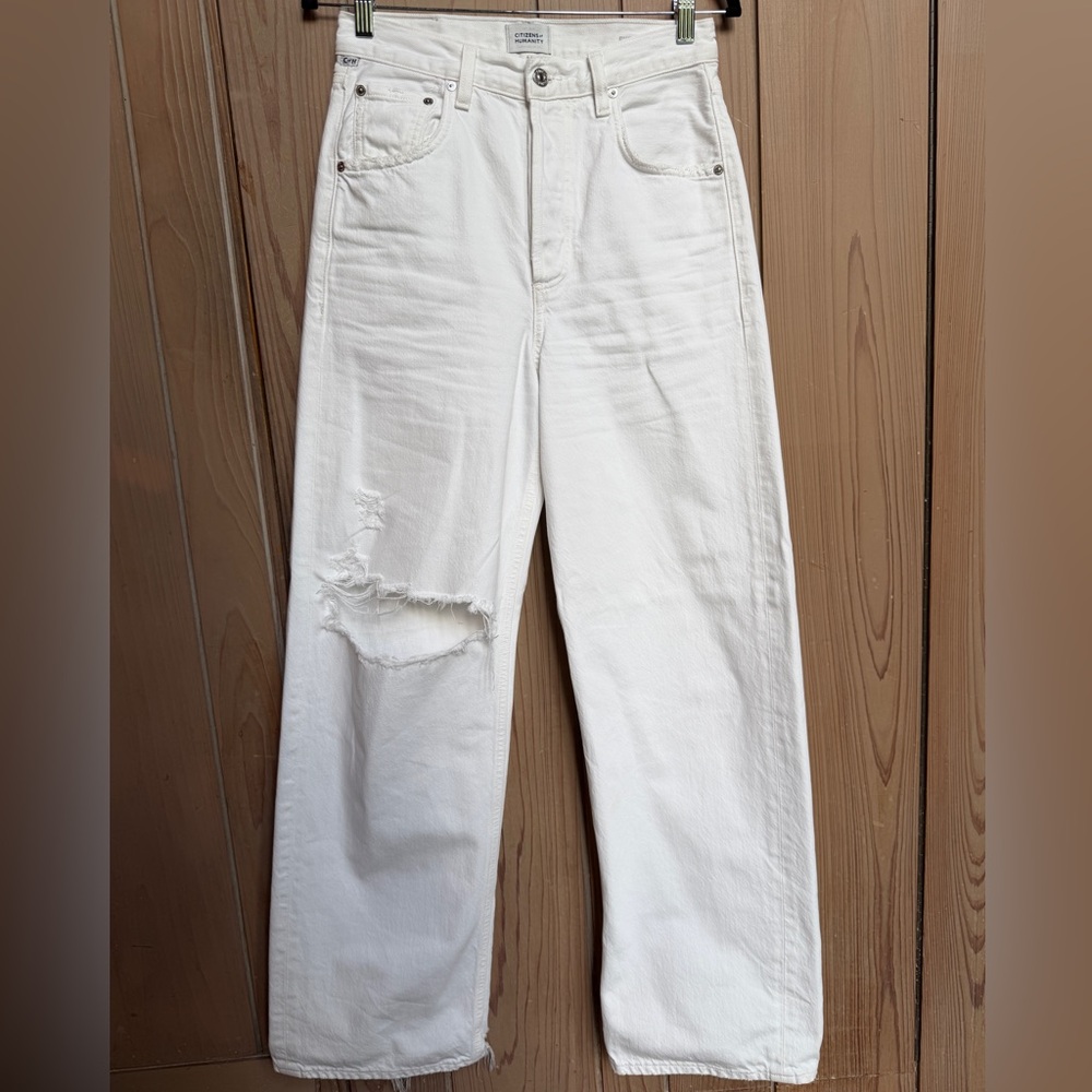 Citizens Of Humanity Ayla White Distressed Straight-Leg Jeans